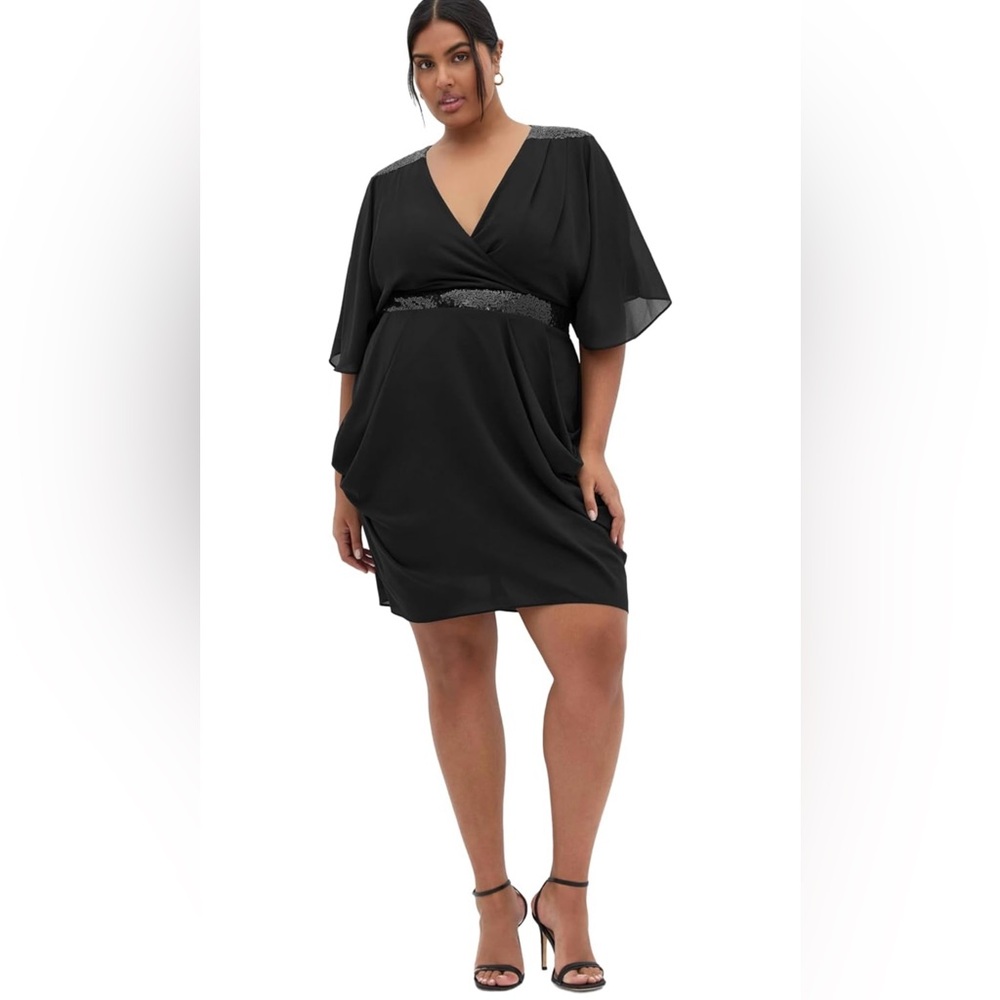 City Chic Womens Plus Size Dress Sequin Wrap Dress size 20